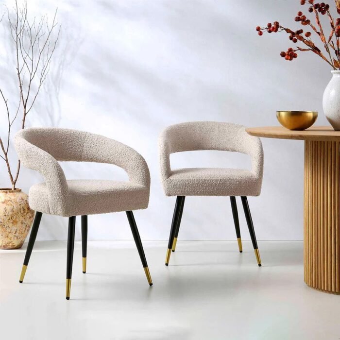 chaise archias metal noir tissu boucle salle a manger moderne