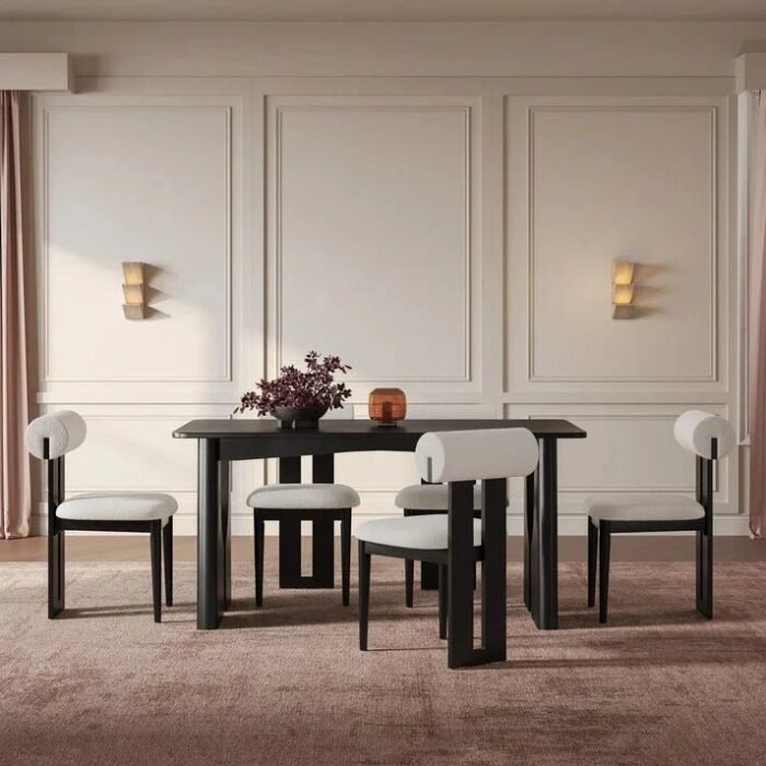 chaise salle a manger tavira bois massif noir tissu bouclette