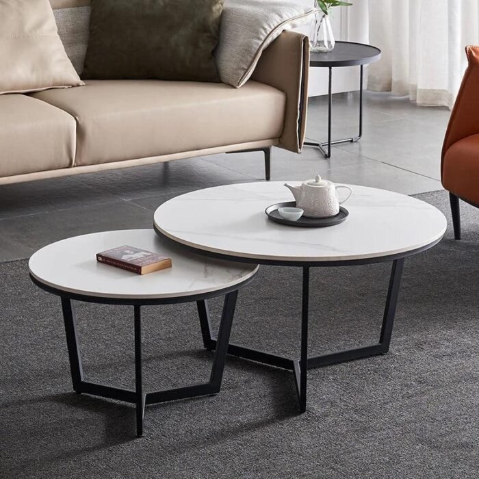 tables basses gigognes mexory marbre metal noir maroc