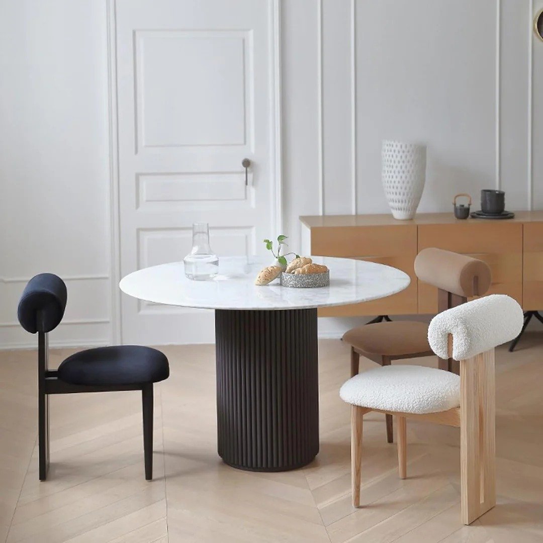 Cercoz Black – Table de Salle à Manger Ronde Effet Marbre (2)