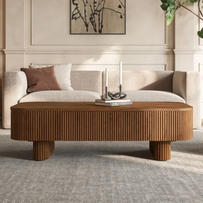 table basse ovalov noyer design salon maroc