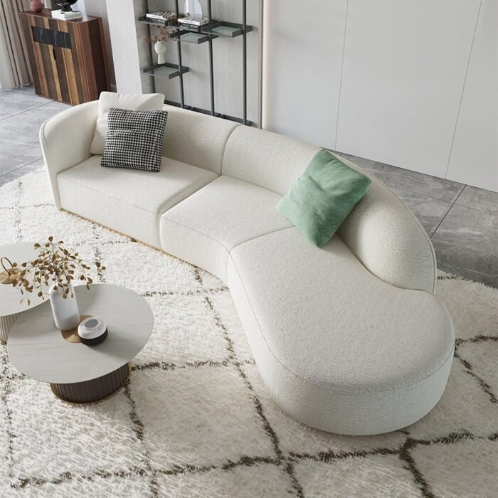 Canapé incurvé VOLVEX grand format tissu bouclé blanc – bedfa Sofa Maroc